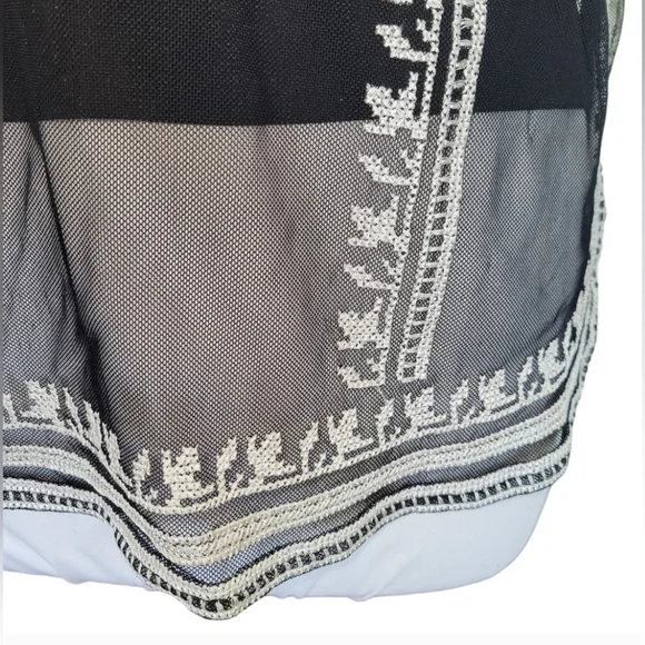 Alfani Sheer Black Layered Tank Top with White Embroidery Sz S/P - Picture 3 of 9